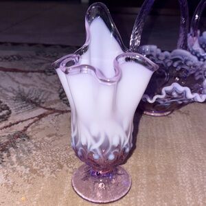 Fenton Purple and White Glass Vase